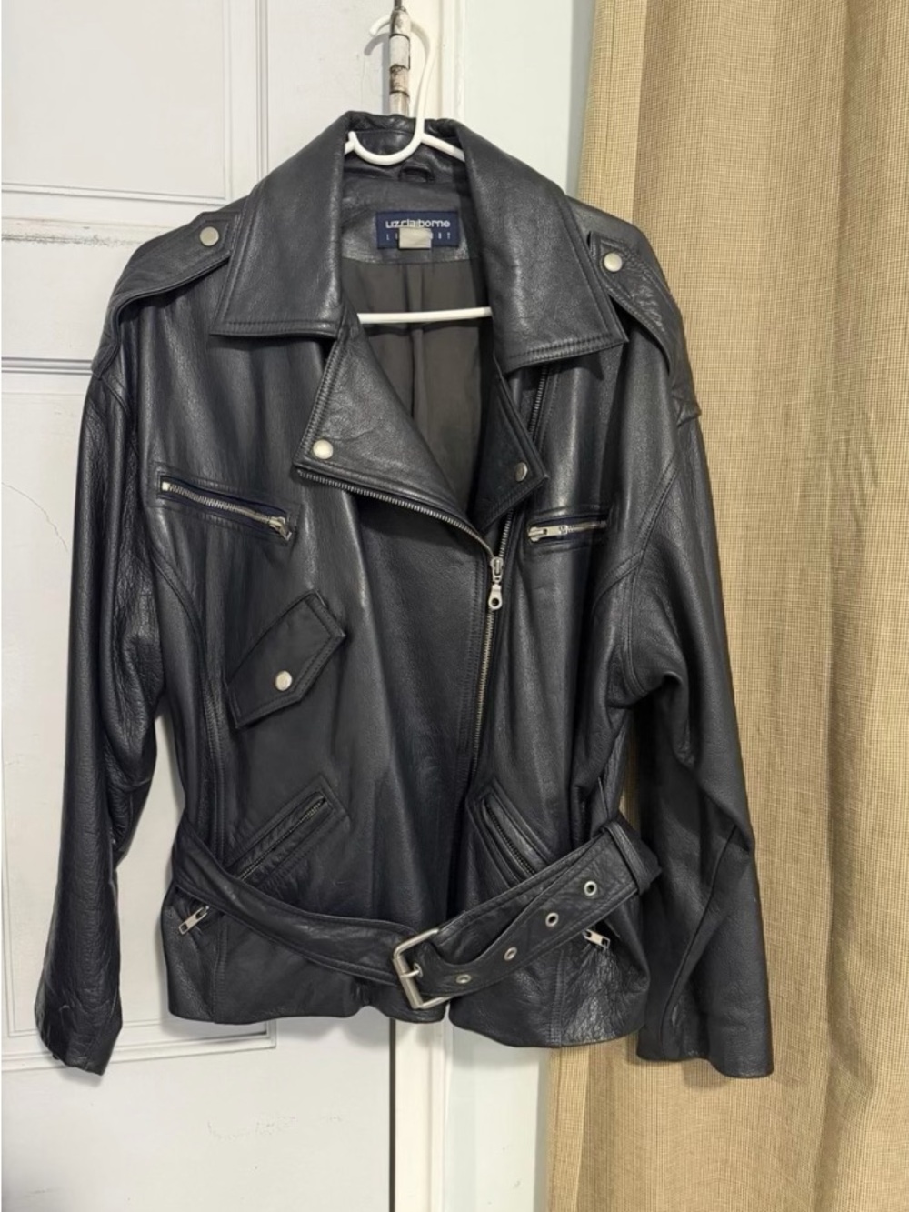 VINTAGE Liz Claiborne Lizsport Women’s Oversized Navy  Moto Jacket Size Medium
